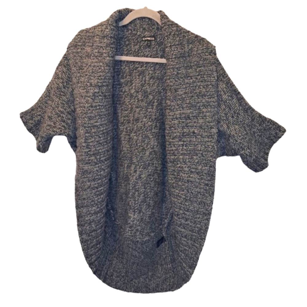 Express Gray Wool Blend Open Front Knit Bolero Shawl Cardigan Sweater Size Small